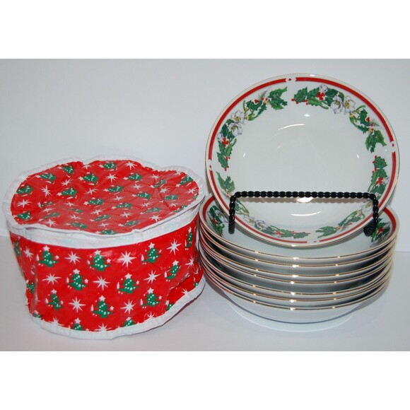 Set Of 8 Vintage Lynns Fine China St Maria Holly Christmas 7.5 " Soup Salad Bowl - Picture 1 of 11